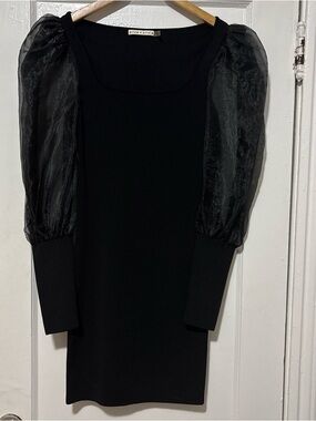 Alice + Olivia Black Long-Sleeve Puff Organza Dress